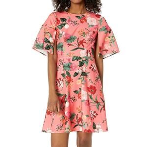 Vince Camuto NWT Coral Floral Pebbled Crepe Split Sleeve Fit & Flare Dress